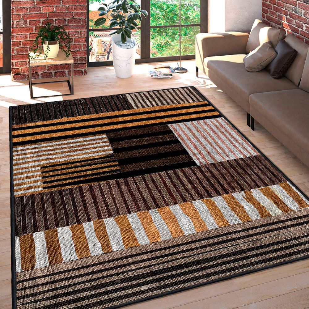 Elegantni Tepih WOOSONIL096 u Bijeloj, Narančastoj, Smeđoj i Crnoj Boji (160 x 230 cm) slika 1