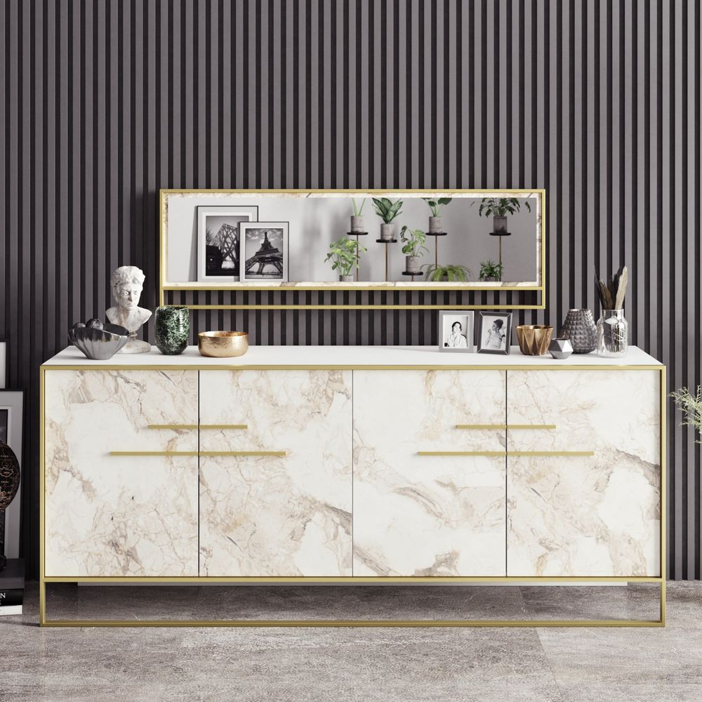 Bijela Konzola s Ogledalom - Polka Aynalı, White Gold slika 2