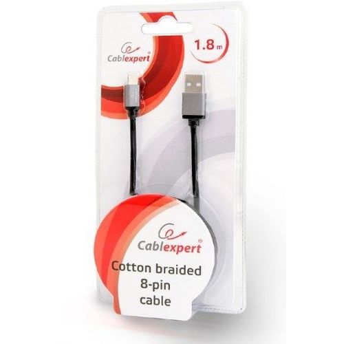 CCB-mUSB2B-AMLM-6 Gembird Cotton braided 8-pin cable with metal connectors, 1.8 m, black, blister slika 3