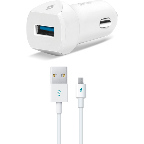 Ttec Autopunjač -  Uni 1xUSB (QC 3.0) - White - +MicroUSB 1,2m cable slika 1