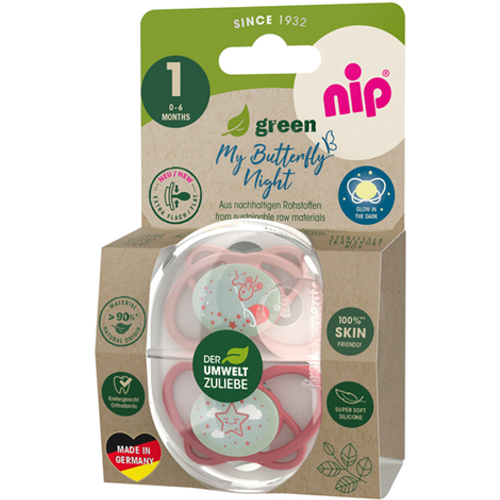 nip® Duda varalica My Butterfly Night Green 0-6mj (veličina 1) - Silikon, 2kom Pink slika 3