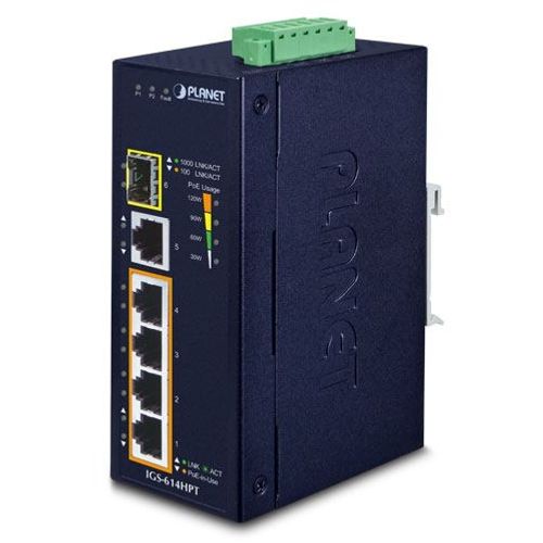 Planet Industrial 6-Port (4x 1G 802.3at PoE RJ45 1x GbE 1x 100 1000X SFP Gigabit Ethernet Switch slika 1