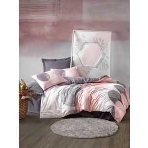 L'essential Maison Leron - Grey GreyPinkWhite Ranforce Double Quilt Cover Set