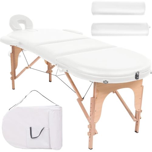 Sklopivi masažni stol debljine 4 cm s 2 jastučića ovalni bijeli slika 1