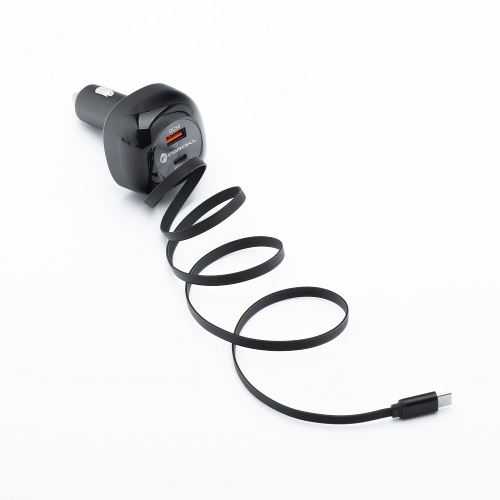 Auto punjač Forcell F-Energy Alu USB C + USB A + uvlačivi kabel USB C PD QC4.0 SFC2.0 3A 75W crni slika 4