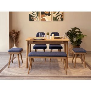 Vina Mini 03 1048 - Set Ekstenzibilnog Stola i Stolica (6 Komada) u Tamnoplavoj Hrasti
