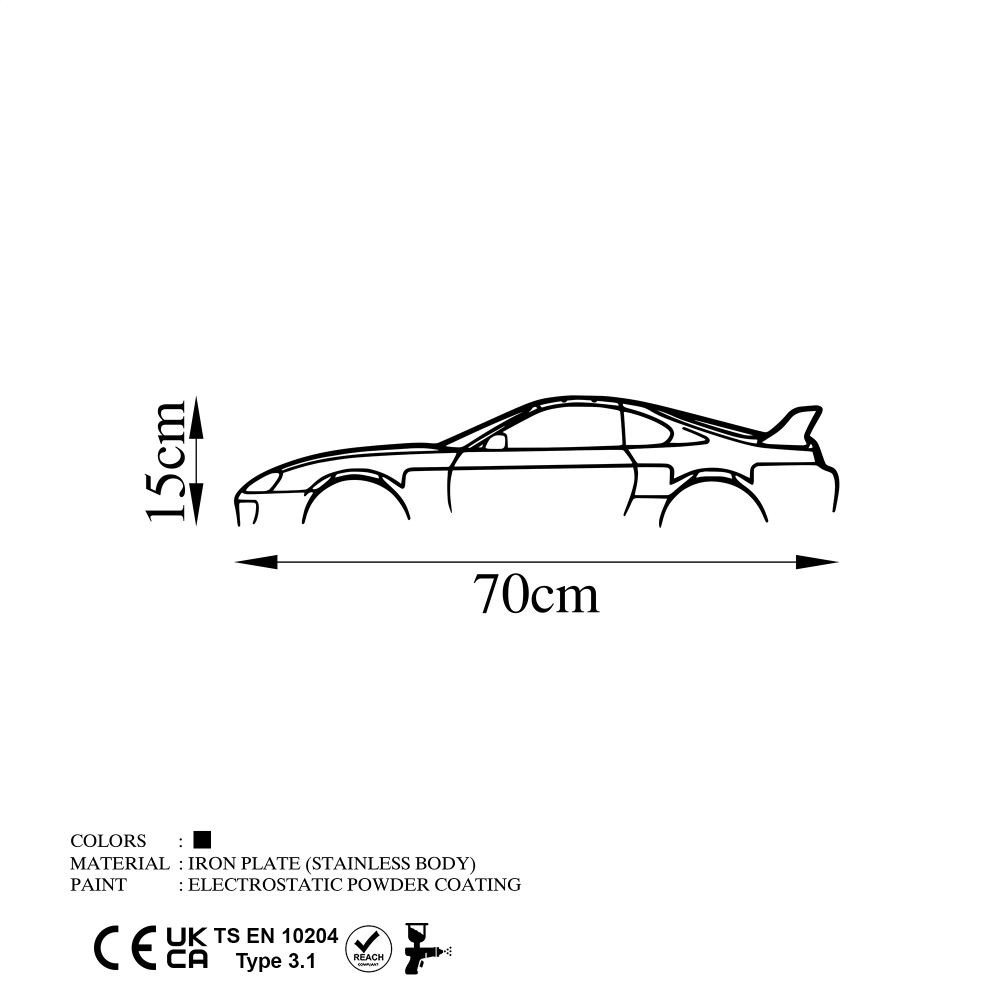 Dekorativni Metalni Zidni Pribor Silueta Toyota Supra - Crna slika 5