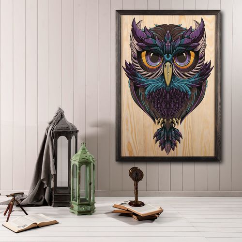 Wallity Drvena uokvirena slika, Owl Color Dream slika 1