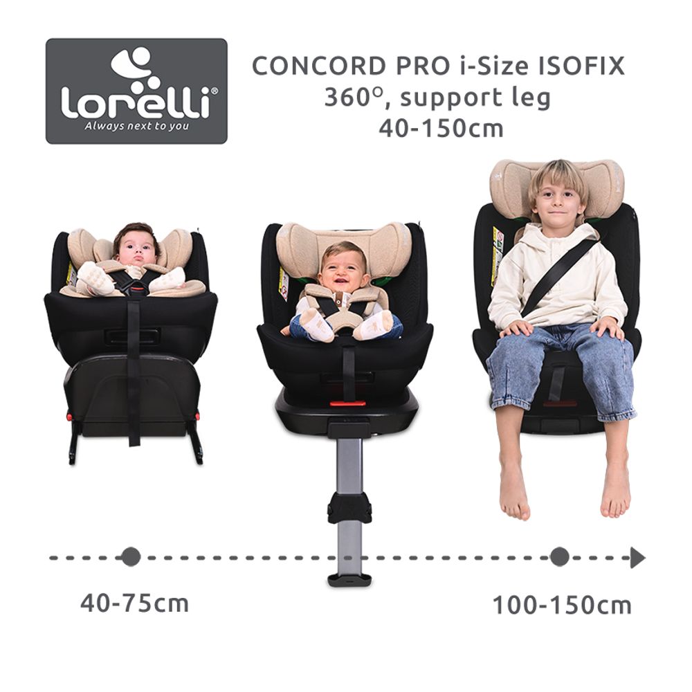 Lorelli Autosjedalica Concord Pro 360° i-Size 40-150 cm Isofix + Jastuk za putovanje, Black slika 11