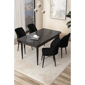 Arp - Crni Mramor, Crni Set Trpezarijskog Stola i Stolica (5 Komada)