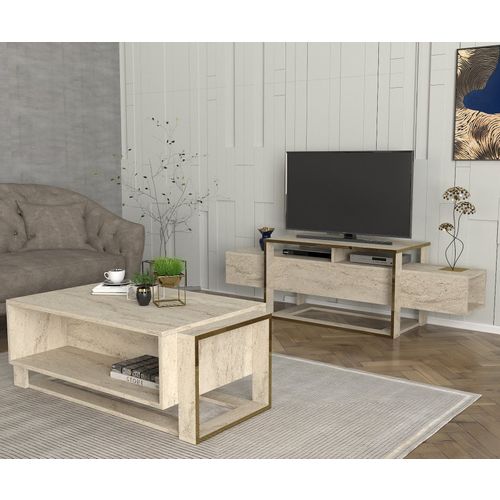 Woody Fashion TV stalak BIANCO, boja Travertine slika 4