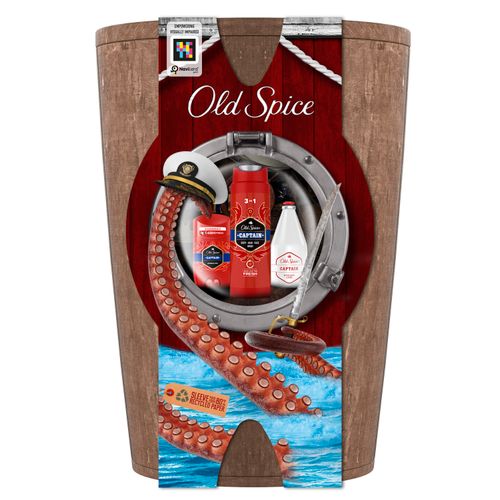 Old Spice poklon paket drvena bačva Captain dezodorans, gel za tuširanje i after shave losion slika 1