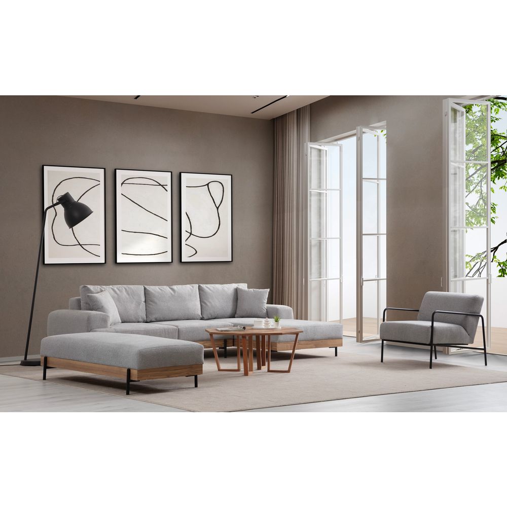 Eti Oak Desni - Sivi Ugaoni Sofa slika 5
