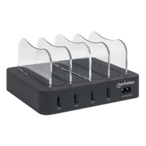 USB punjač 4-port Manhattan 102261 5V/2.4V/34W/držač za telefon Crni