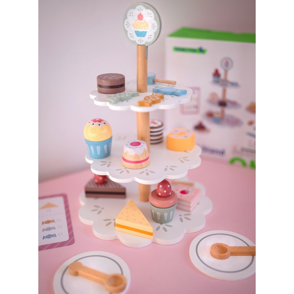 Tooky toy tanjur za slatkiše, drveni stalak, cupcakes, kolači slika 5