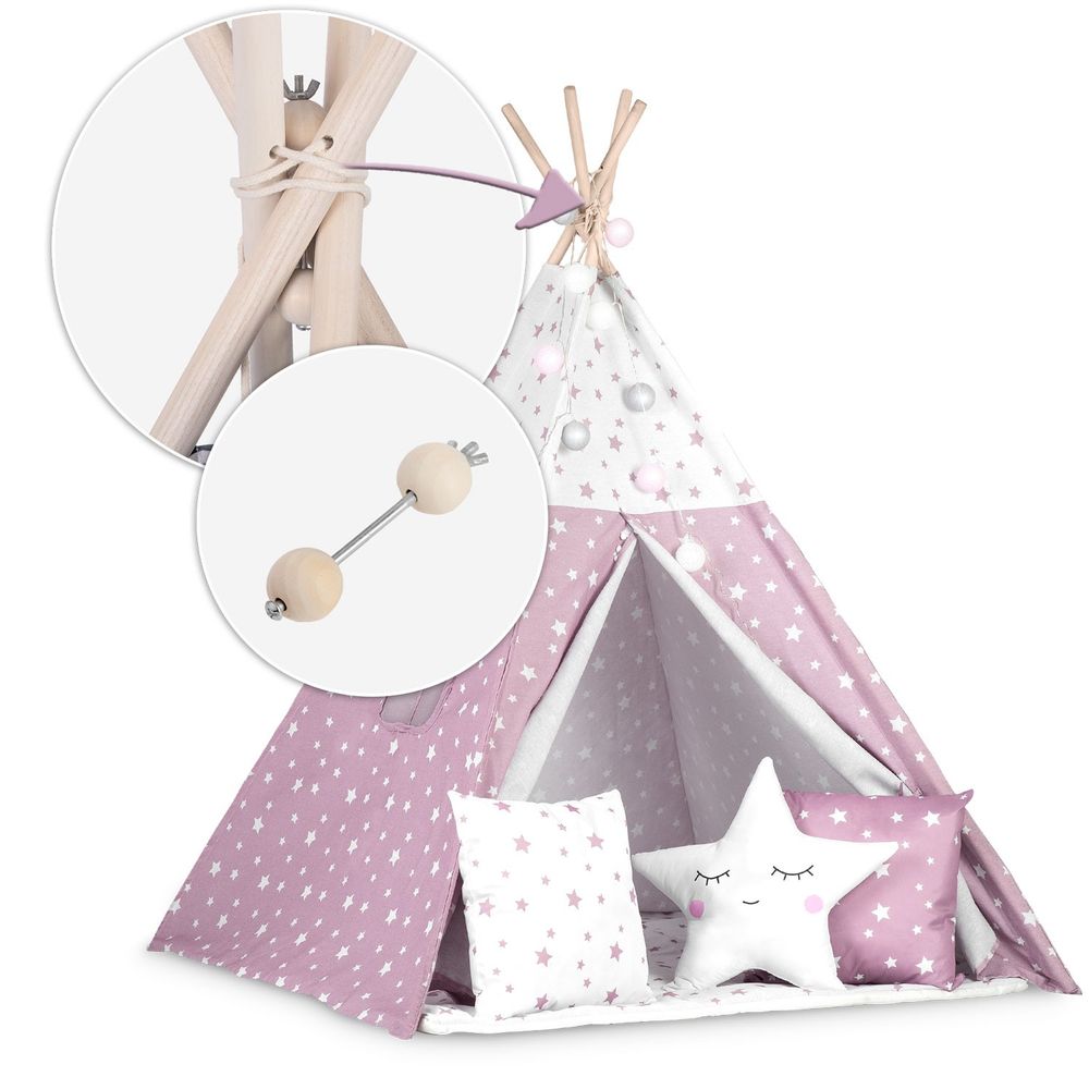 Nukido Teepee šator za djecu s svjetlima -bijelo rozi slika 6