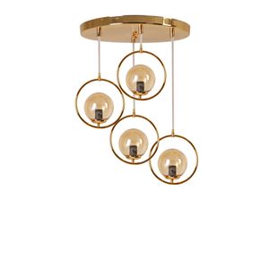 Ring 4 Lü Tepsili Gold Bal Camlı Sarkıt Gold Chandelier