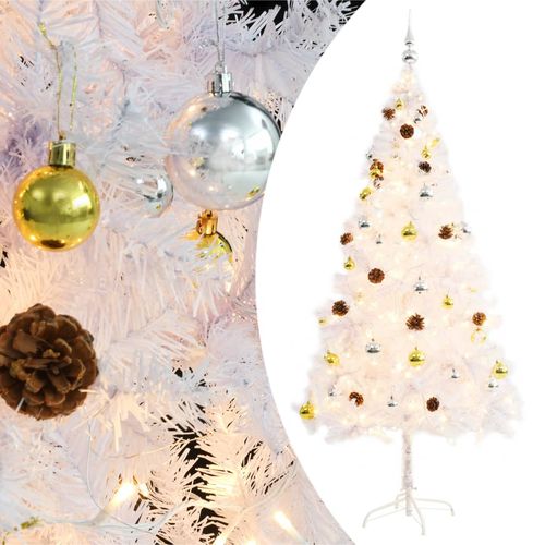 Umjetno božićno drvce s kuglicama i LED svjetlima bijelo 180 cm slika 10