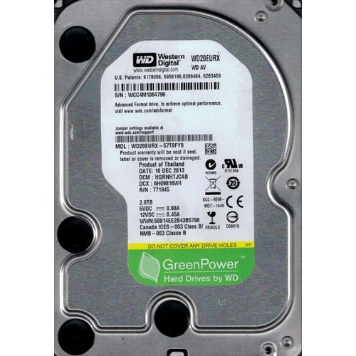 HDD 3.5 * 2TB WD20EURX WD AV-GP GREEN 7200RPM 64MB SATA3 (3599) slika 1