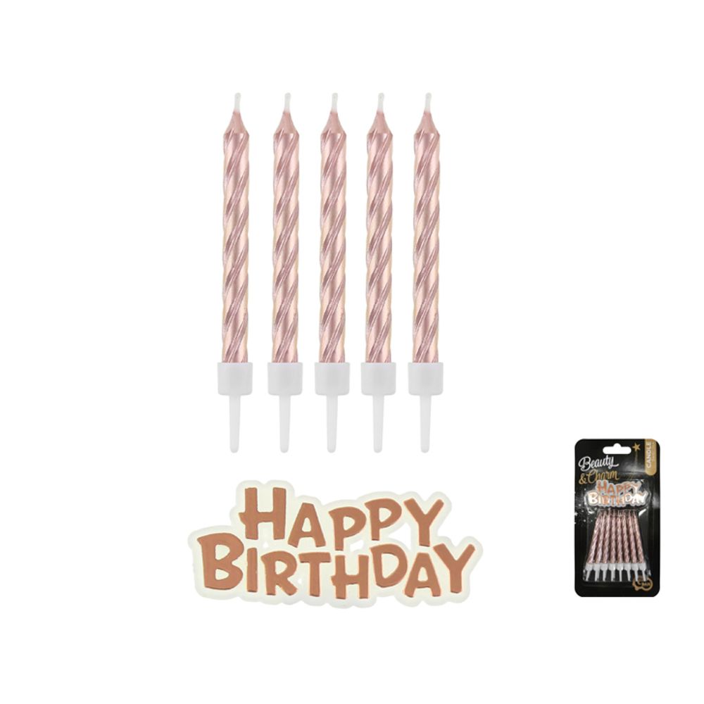 SF-SUHB Svjećice za tortu Happy Birthday Ružičasto Zlato 16kom slika 1