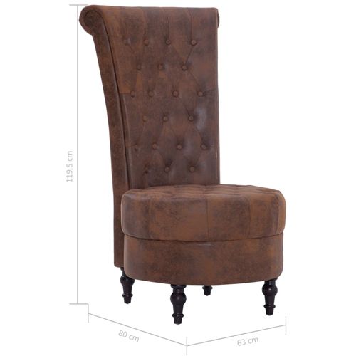 Stolica s visokim naslonom od umjetne brušene kože smeđa slika 21