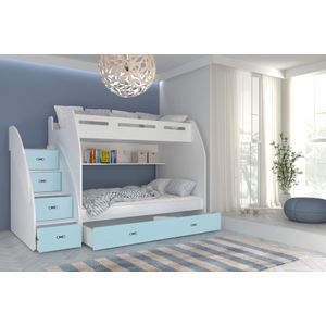 Drveni dječji krevet na kat Zuzia s ladicama 200*120 cm - plavi