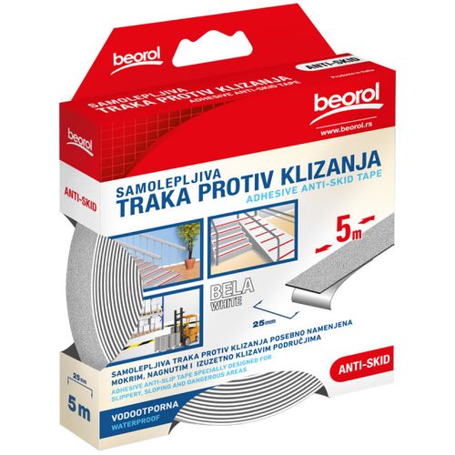 Beorol Samolepljiva traka protiv klizanja Anti-Skid 25mm x 5m, bela slika 1