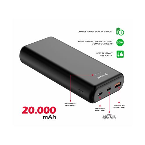 Dodatna baterija - Power Bank SWISSTEN 20000mAh, QC 3.0, USB-C, crna slika 2