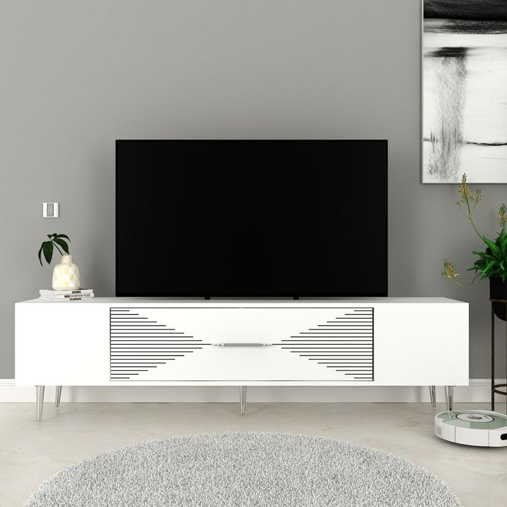 TV Stalak Dekol1 - Bijeli i Srebrni slika 1