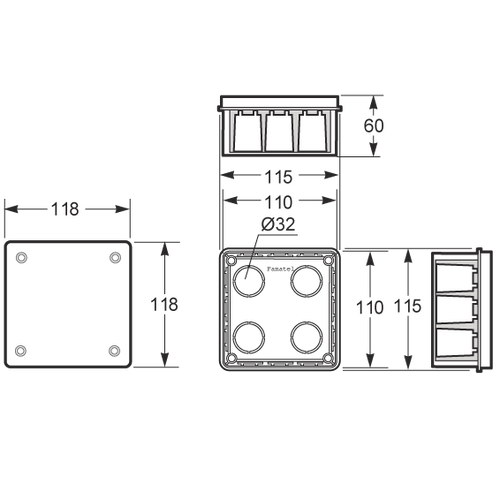 Famatel Razvodna kutija podžbuk 100x100, IP30 - 3201-RKP/100x100 slika 2