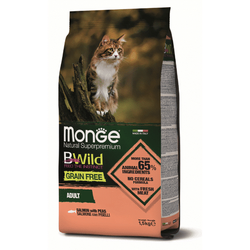 Monge BWild Grain Free Cat Adult Salmon With Peas 1.5 kg slika 1