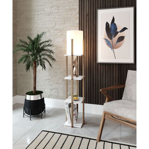 Opviq Podna lampa polica NORA bijela-drvo , ivreica, MDF, platno, visina 135 cm, promjer sjenila 21 cm, visina 36 cm, E27 45-60 W, Nora - White slika 2