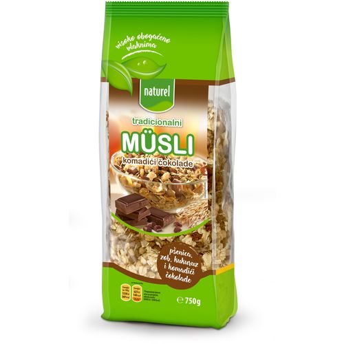 Naturel tradiconalni muesli s komadićima čokolade 750g slika 1