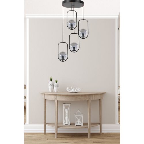 Ahu 4 Lü Tepsili Füme Camlı Siyah Sarkıt Black Chandelier slika 1