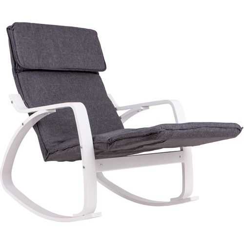 Fotelja za ljuljanje siva s bijelim naslonom za ruke i osloncom za noge slika 2
