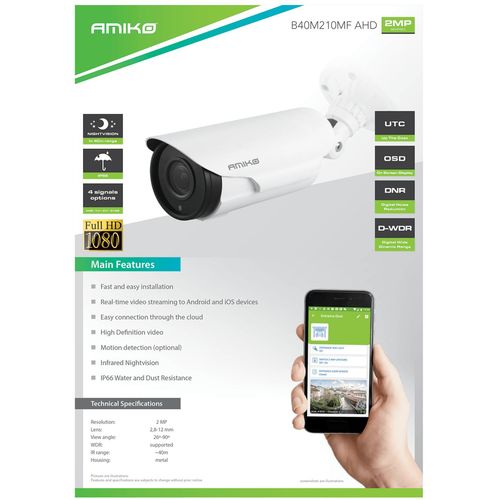 Amiko Home Analogna kamera, 2MP, 4in1, 1080P/960H, IP66 - B40M210MF-AHD slika 2