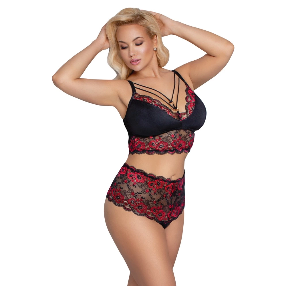 Cottelli CURVES grudnjak i gaćice crno/crveni 4XL slika 3