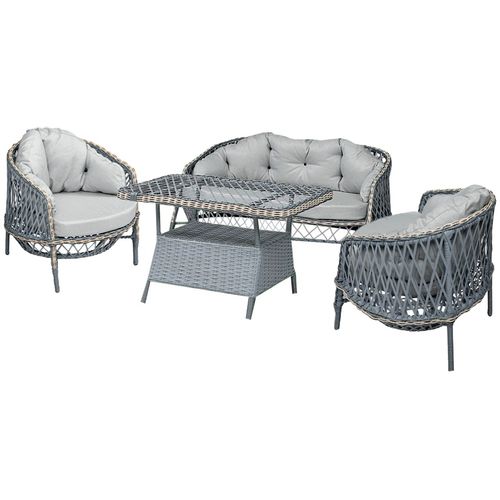 Lerra (1+1+3+Sehpa) Grey Garden Lounge Set slika 6