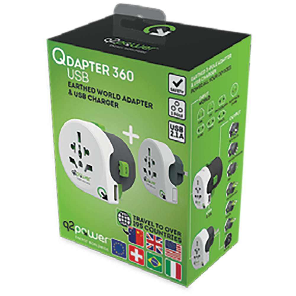 q2power Adapter, strujni, set, univerzalni + EU, USB - QDAPTER 360 USB slika 2