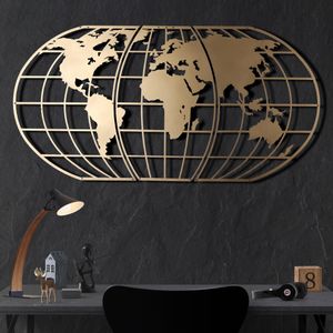 World Map Globe - Gold Gold Decorative Metal Wall Accessory