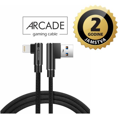 SWISSTEN kabel Arcade USB/Lightning, 3A, 1.2m, L-konektor, crni slika 1