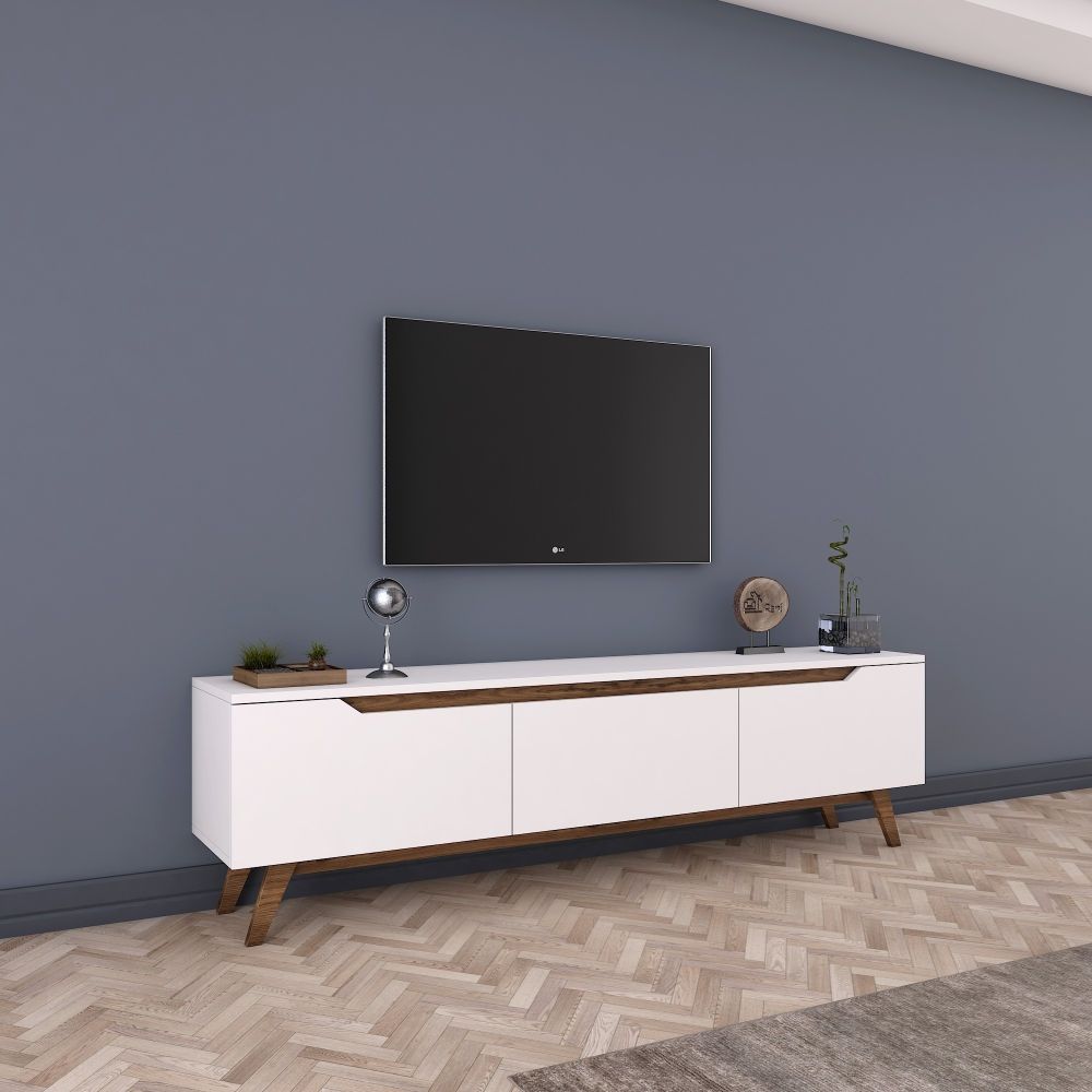 TV stalak D1 - 794 bijeli s orahovim detaljima slika 2