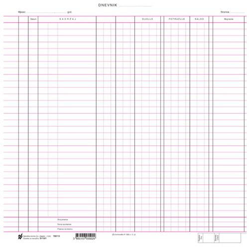D-1521 DNEVNIK ZA KONTOVNIK K - 1320; Komad, 30 x 31 cm slika 1