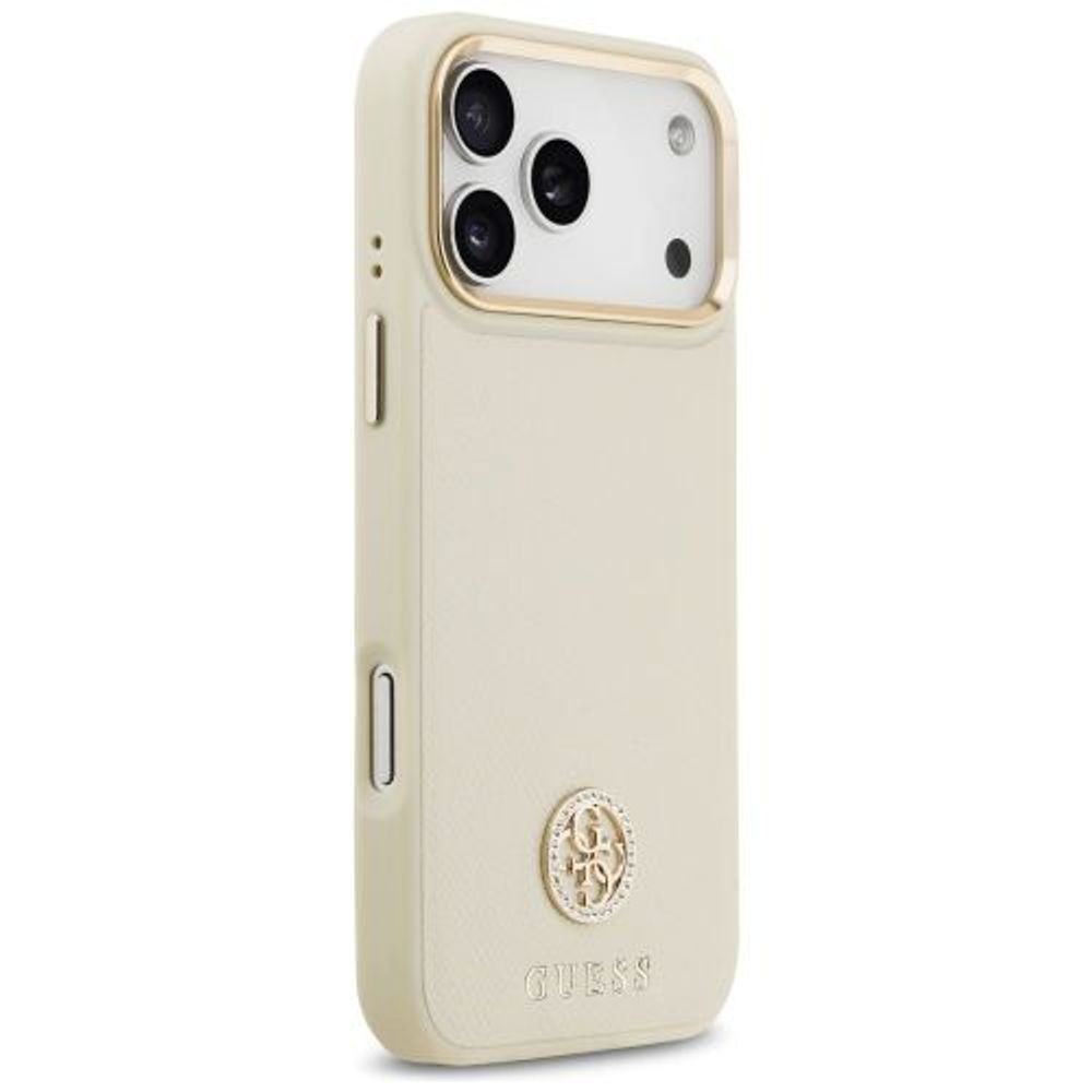 GUESS maskica za iPhone 17 Pro kompatibilna s MagSafe (PU s logom od zrnaste strass tkanine) bež (IZLOŽBENI ARTIKL) slika 2