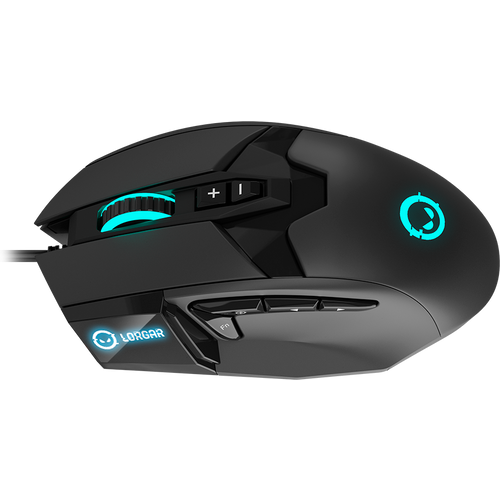 LORGAR Stricter 579, gaming mouse, 9 programmable buttons, Pixart PMW3336 sensor, DPI up to 12 000, 50 million clicks buttons lifespan, 2 switches, built-in display, 1.8m USB soft silicone cable, Matt UV coating with glossy parts and RGB lights with 4 LED flowing modes, size: 131*72*41mm, 0.127kg, black slika 3