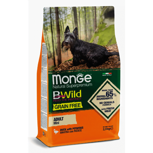 Monge BWild Grain Free Dog Mini Adult Duck With Potatoes 2.5 kg slika 1