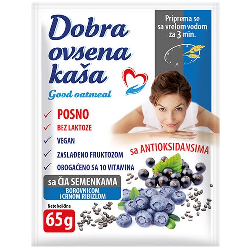 DOBRA OVSENA KAŠA sa čia semenkama,borovnicom i crnom ribizlom 65g slika 1