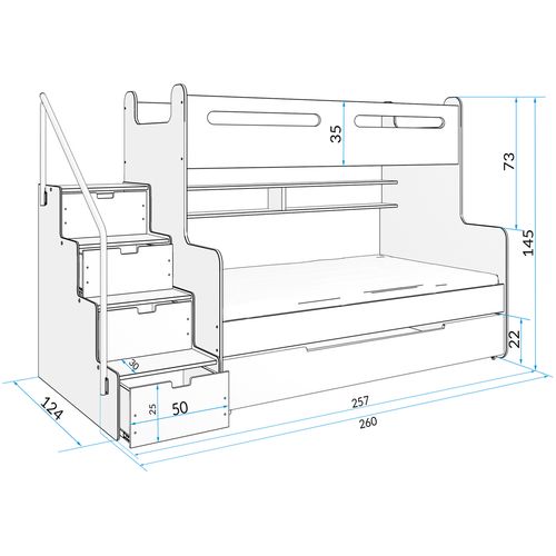 Drveni dječji krevet na kat MAX 3 s ladicom 200*120cm - bijeli slika 2
