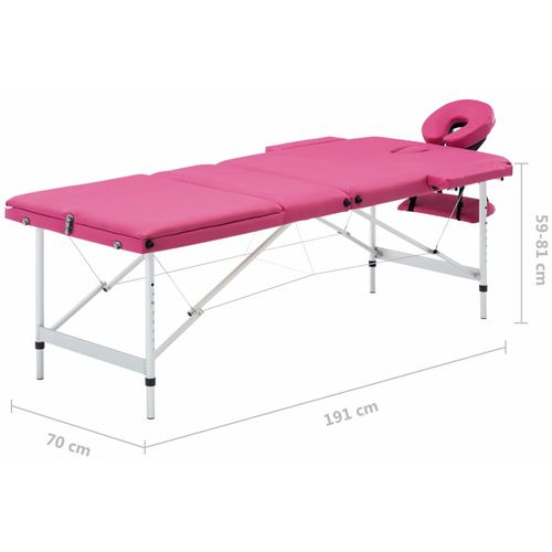Sklopivi masažni stol s 3 zone aluminijski ružičasti slika 9
