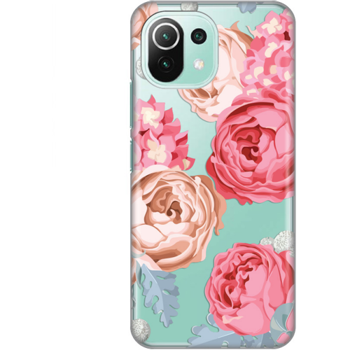 Torbica Silikonska Print Skin za Xiaomi Mi 11 lite Pink Flower slika 1